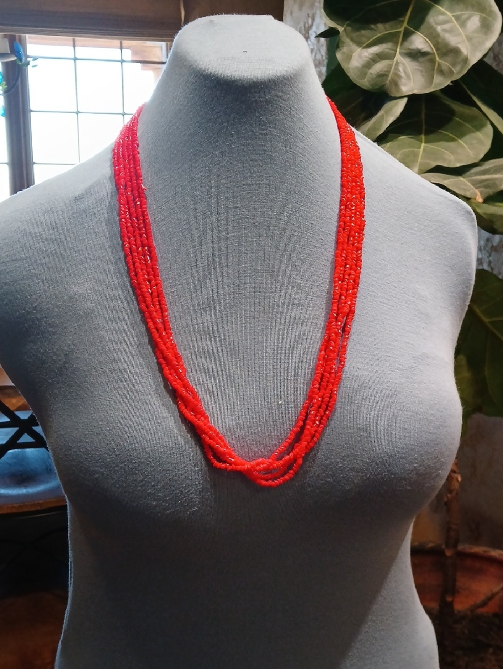 Handmade Red Seed Bead Multi-Strand Necklace - Women Jewelry